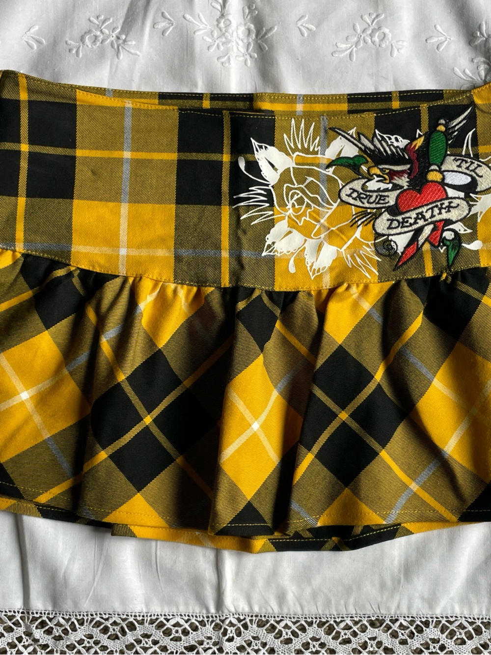 NWT Ed Hardy Eagle Yellow Plaid Mini Skirt Size M